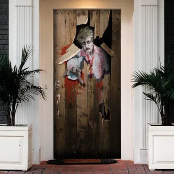 

Halloween Zombie Break Through Creative 3d Door Paste Wooden Door Decoration Wall Stickers Refurbished Wall Paste