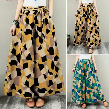 

2020 ZANZEA Fashion Elastic Waist Long Pantalon Women's Geometric Trousers Pants Printed Wide Leg Female Summer Turnip Oversized