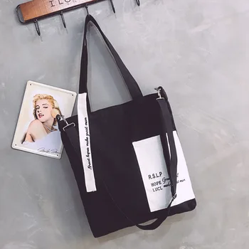 

Letter Eco Shopping Bag Woman Korean Style Single Shoulder Canvas Cloth Women Bag Crossbody Book School Bag Girls Punk