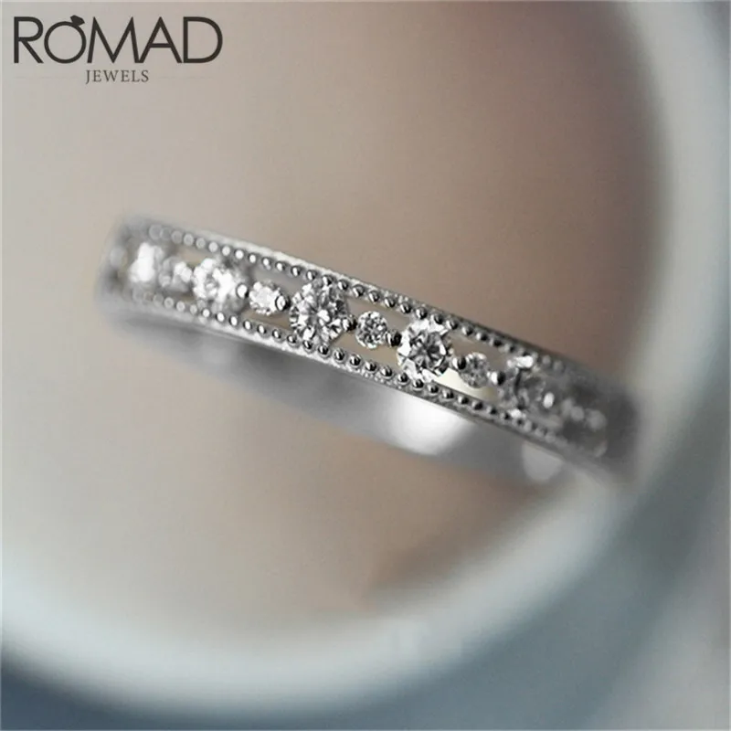 Silver ROMAD Dainty модное кольцо с кристаллом выдалбливают горный хрусталь Обручальные кольца для женщин подарок обещают CZ обручальные кольца с камнями ювелирные изделия - Цвет основного камня: Silver