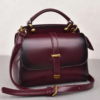 

2020 Cowhide Handbag Fashion Oil Wax Leather Color Gradient Retro Single Shoulder Diagonal Portable Bag Women Leather Handbags