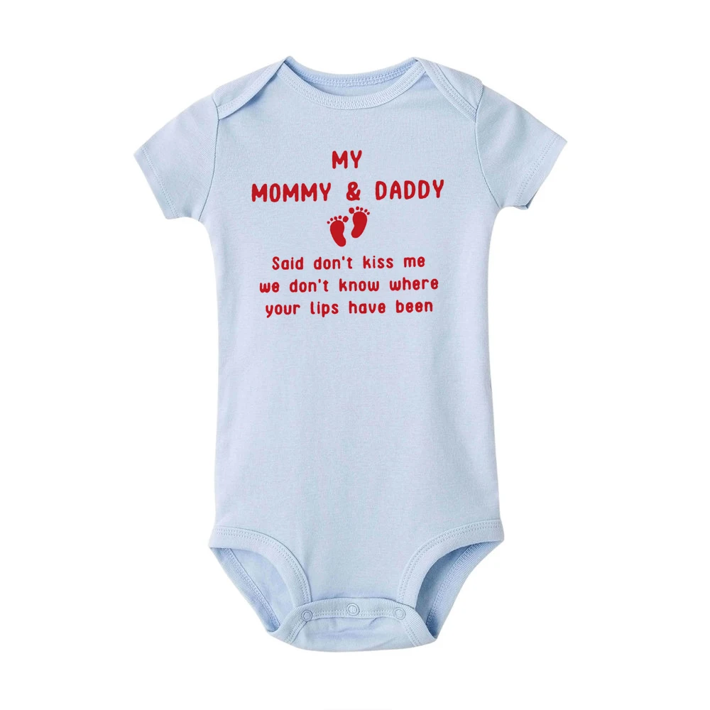 My Mommy and Daddy Said Don't Kiss Me для маленьких мальчиков и девочек на День святого Валентина, забавный комбинезон, новорожденный младенец, комбинезоны 0-24 M, Onesie