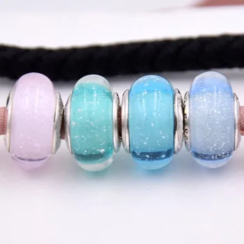 

New 925 Sterling Silver Bead Charm Princess Signature Colour Lampwork Murano Glass Beads Fit Pandora Bracelet Bangle DIY Jewelry