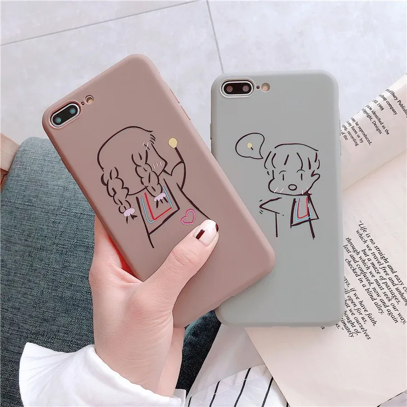 

For Iphone 7 8 Plus 6s Surprised Boys And Girls Phone Case For IPhone X XS 7 8 Plus 6 6S Soft Silicone Sand Pink Cover Case