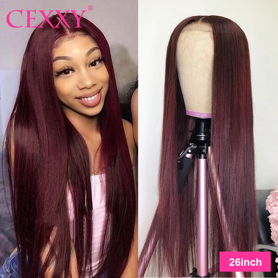 Cexxy 180 Density 99j Colored Straight Lace Front Human Hair Wigs For Women Peruvian Remy Human Hair Wig 4x4 Lace Closure Wig Human Hair Lace Wigs Aliexpress