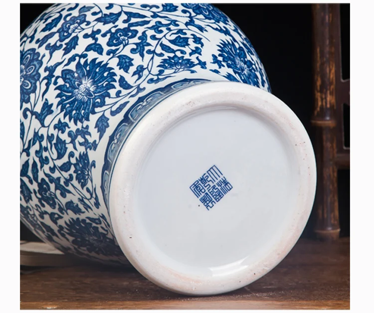 Китайская Голубая и белая керамическая Имбирная баночка с крышкой банки для храма Декор на стол цветок Восточный домашний декоративный фарфор ваза