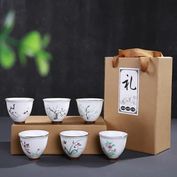 

Ceramic Teacup Set Tea Cups Jingdezhen Bone China Tea Bowl Home Kung Fu White Porcelain Gift Box 6 Pack Black Tea Teaware