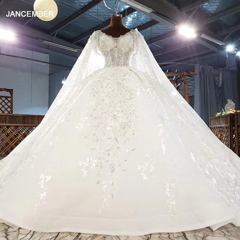 HTL1953 Elegant Extravagant Sequin Crystal Pearls Wedding Dress 2021 O-Neck Short Sleeve Lace Up Back 1