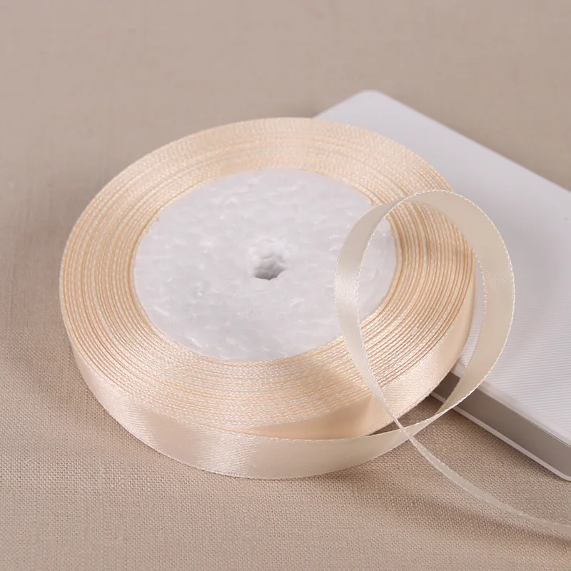 Elegant Beige Polyester Satin Ribbon - 25 Yards for Wedding Decor & Gift Wrapping