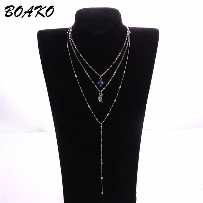 

2019 Bohemian Multi Layer Necklaces For Women Summer Moon Charm Necklace Retro Chokers ketting Long Neckalces Jewelry S4