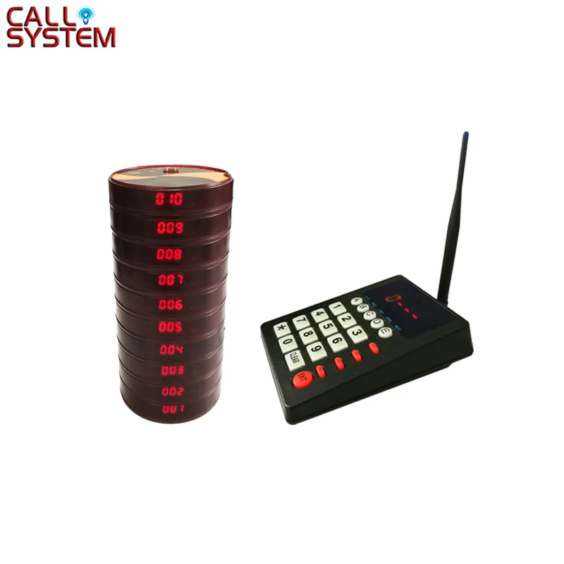 10 pagers 1 keypad Пейджер для ресторана Беспроводная система подкачки очередей Платное ресторанное оборудование 1 передатчик+ 10 пейджеров - Цвет: 10 pagers 1 keypad