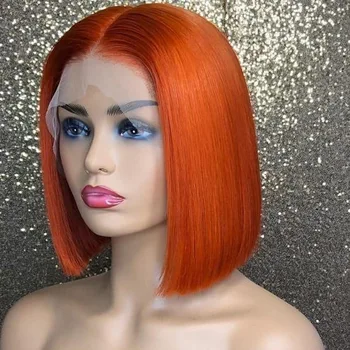 

Silky Straight Short Bob 13X6 Orange Colored Lace Front Human Hair Wigs with Baby Hair Transparent Full Lace Wigs for Women
