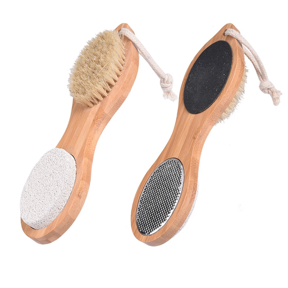 

Bamboo 4 in1 Foot Scrubber Multi-functional Foot File Callus Remover Stainless Steel File Pumice Stone with Dull Polish Remover
