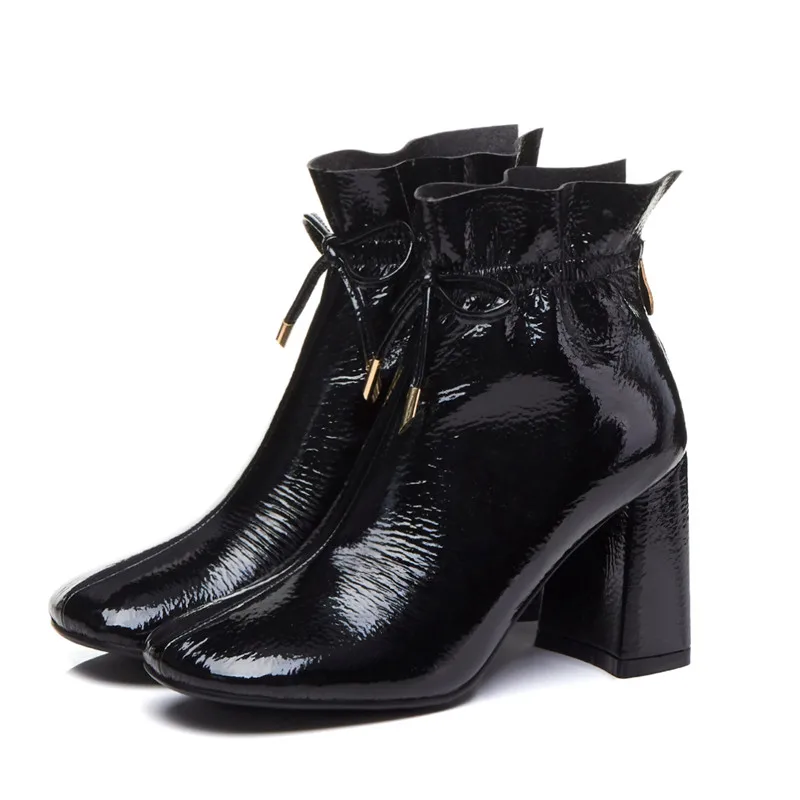 black not fur ASUMER/размеры 34-40; модные ботинки из натуральной кожи; женские ботильоны с квадратным носком; обувь на высоком каблуке на молнии; женские ботинки Осень-зима - Цвет: black not fur