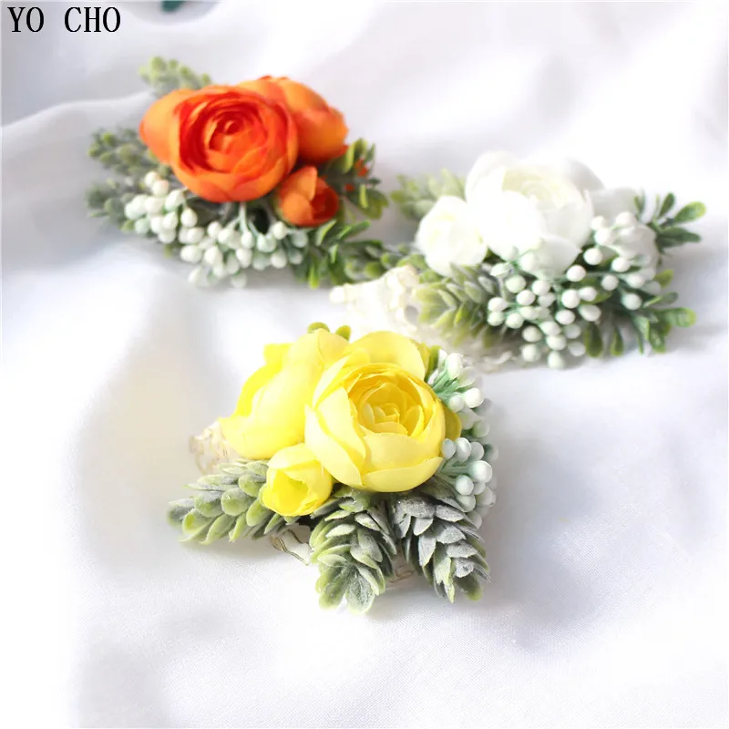 Yo Cho Fiori Artificiali Corsage Polso Braccialetto Per La Damigella D'Onore Boutonniere Di Cerimonia Nuziale Corpetto Spilli Rose Di Seta Matrimonio 