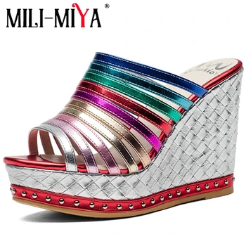 

MILI-MIYA Summer European Sexy Bohemia Rainbow Peep Toe Platform Sandals For Women Ladies Gladiator Women's Wedges Sandals