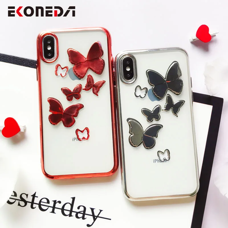 EKONEDA Hollow 3D Butterfly Case For iPhone 7 Plus 6 6S 8 Luxury Electroplated Silicone XR X XS Max 11 |