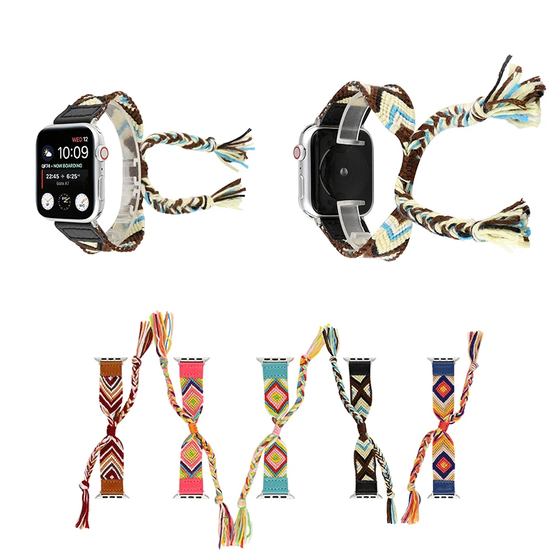 

Braided rope colored wool strap for iwatch 5 band 44mm 40mm apple watch strap loop 42mm 38mm bracelet band iwatch serise 1 2 3