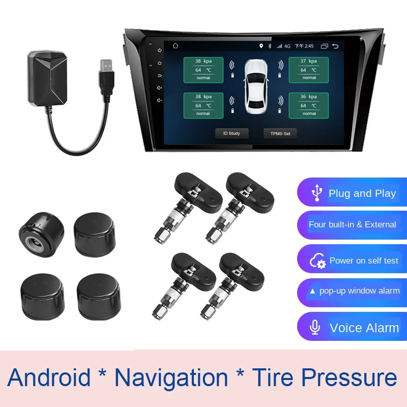 

OKNAVI TPMS Tire Pressure USB Monitoring System Android Navigation Monitoring Alarm System Wireless Transmission External Sensor