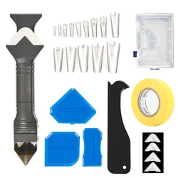 Ferramenta de acabamento de selante de silicone 24 lâminas, bocal removedor de raspador e tampa de calafetagem, espátula raspadora macia, kit de ferramentas de armazenamento
