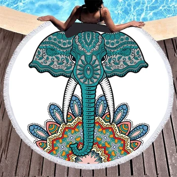 

Indian Style Women Large Bath Towel Beach Thick Mandala Elephant Round Beach Towels Microfiber Quick Compressed Towel Yoga Mat
