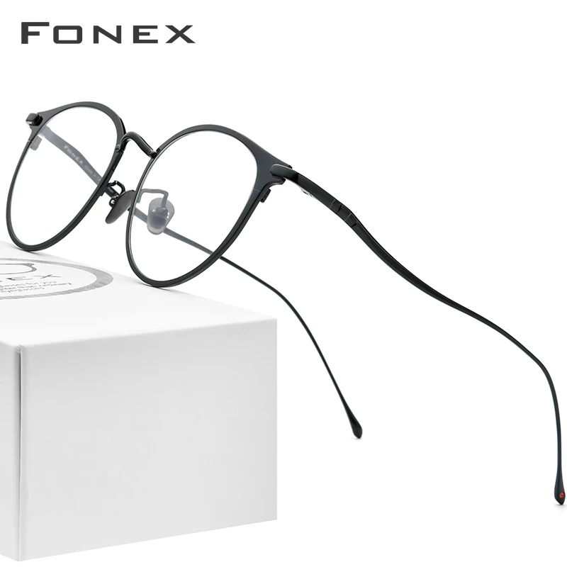 FONEX оправа для очков из чистого титана, женские круглые очки по рецепту, мужские Оптические Оправы для близорукости, корейские очки 8509