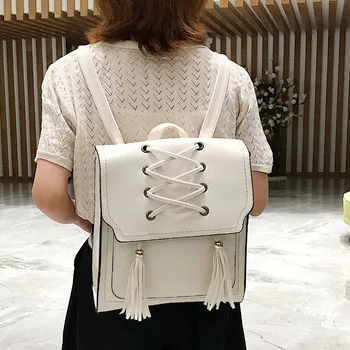 

Ins Shoulder Bag Female 2019 New Fashion Wild Soft Leather Tassel European and American High School College Student Backpack