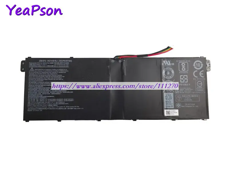 Аккумулятор Yeapson AC14B18J для ноутбука Acer Aspire 11 31 в 3246 мАч 36 7 Вт ч|Аккумуляторы