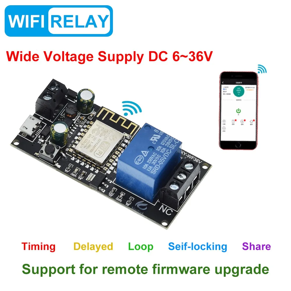 Sinilink WIFI mobile phone remote control relay module DC6V~36V smart home phone APP ESP-12F XY-WF36V