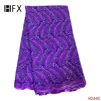 

HFX African Lace Fabric 2019 High Quality Embroidered Purple Net Lace Wedding Dress French Tulle Lace Fabric for Lady X2440