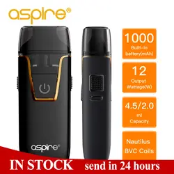 Оригинальный Aspire Pod Vape Nautilus AIO kit fit BVC катушка 1.8ом поддержка Nic соль Встроенный 1000 мАч батарея 4,5 мл/2,0 мл электронных сигарет