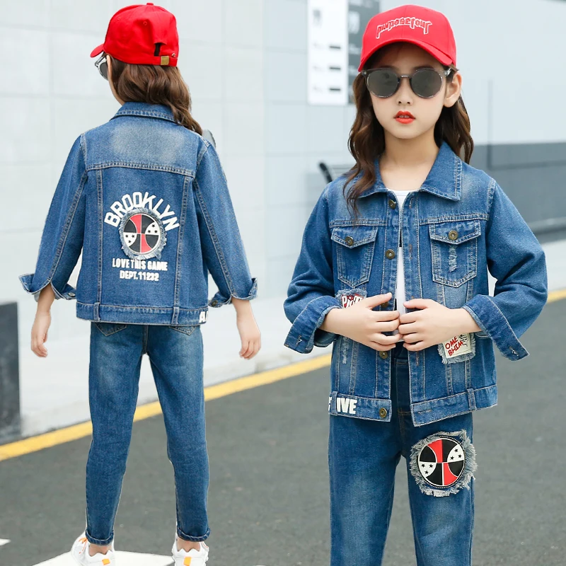 3PCS-J032 Комплекты курток для мальчиков и девочек, джинсовая одежда из 3 предметов для подростков, детская одежда, куртка+ джинсы+ рубашка с длинными рукавами, осенне-зимнее пальто - Цвет: 3PCS-J032