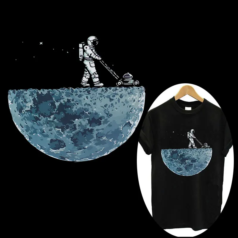 Moon And Astronaut Applique Heat Transfers Patches For Clothing Cartton Patch Space Iron On Clothes Tshirt Decro DIY | Дом и сад