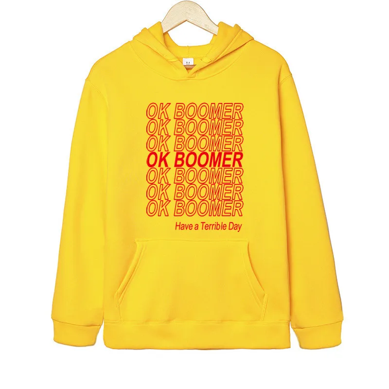 yellow Горячая Распродажа в стиле хип-хоп, толстовки с капюшоном в стиле OK Boomer, высокое качество, Вельветовая Теплая мужская толстовка с капюшоном, модная Свободная Повседневная Толстовка с капюшоном - Цвет: yellow