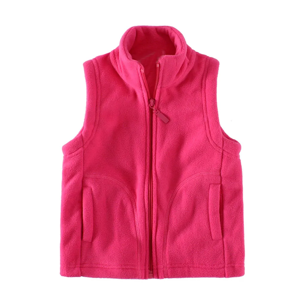 New Style Children Waistcoats Winter Girl Boys Baby Solid Warm Coats Vest Comfy Zipper Thick Hoodie Outerwear jaquetas infantil - Цвет: Hot Pink