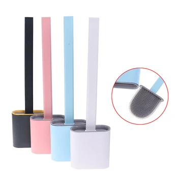 

Silicone Wc Toilet Brush Wall Mounted Flat Head Flexible Soft Bristles Brush With Quick Drying Holder Set For Bathroom Accessory