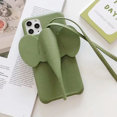 Роскошный официальный милый мультяшный 3D слон с фирменным логотипом чехол для телефона для iPhone 6 6S 7 8 Plus X XR XS 11 Pro MAX чехол из искусственной кожи - Цвет: Green