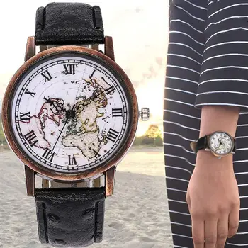 

Retro Women Map Pattern Roman Numerals Round Dial Analog Quartz Wrist Watch