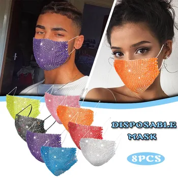 

8pc Sequin Adult Unisex Face Mask Reusable Masque Washable Adjustable Protective Mascarilla Breathable Windbreak Маска Masks