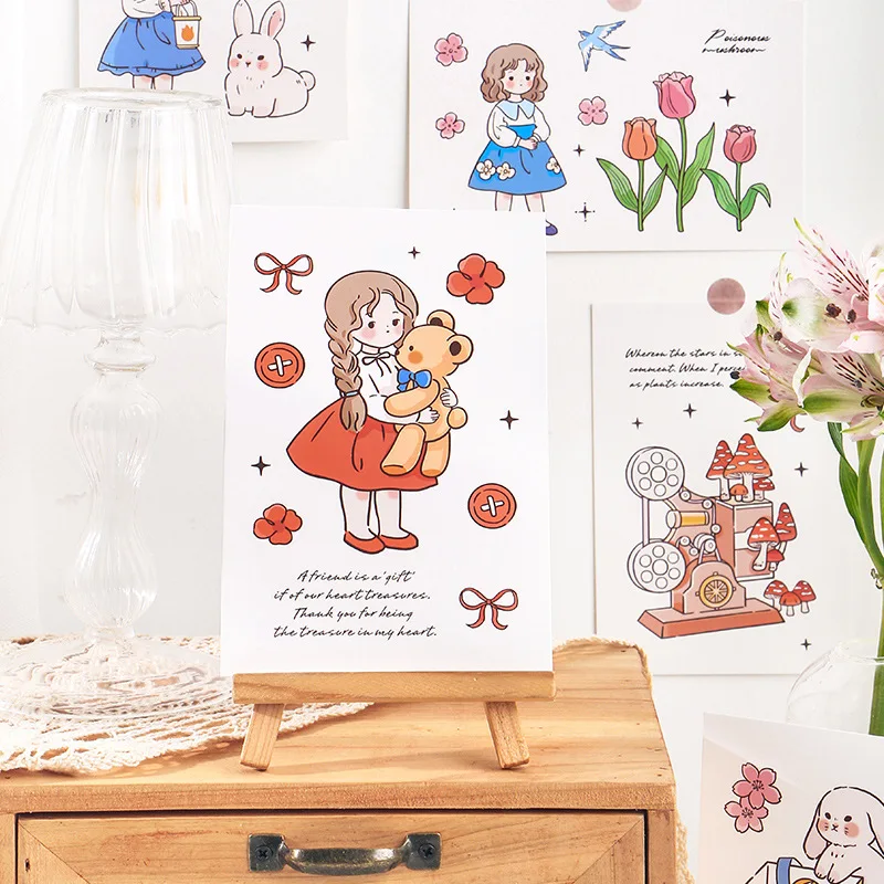 30 Pcs/Set Time Castle Series Postcard Hand Painted Cartoon Animals Greeting Cards Wish Card DIY Journal Decoration
