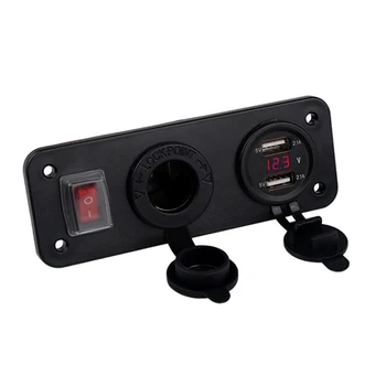 

3 in 1 Dual QC3.0 Power Charger C-Igarette Lighter Socket Digital Voltmeter with Rocker Switch Red