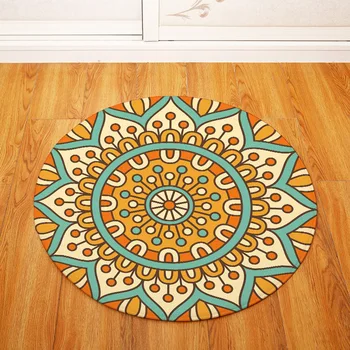 

Geometric Printed Rug Flannel Sponge Round Mat Living Room Doormat Non-slip Absorbent Carpet Bedroom Floor Pads
