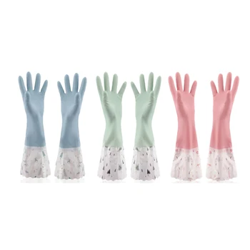 

Promotion! Reusable Waterproof Household Rubber Cleaning Gloves, Long Cuff, Dishwashing Gloves 3-Pairs (Medium, 3 Colors)