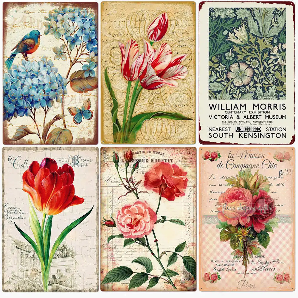 

Flower Retro Metal Sign for Backyard Bedroom Decorations, Rose Wall Art Poster, Lavender Vintage Tin Plate, Love Gift for Women