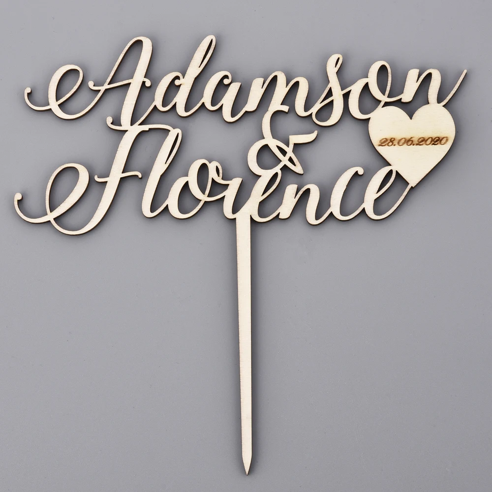 Wood Personalized Engraved Wedding Wooden Cake Topper Engraved Acrylic Name& Name Wooden Cake Topper For Wedding Party Decor Gift - Цвет: Wood