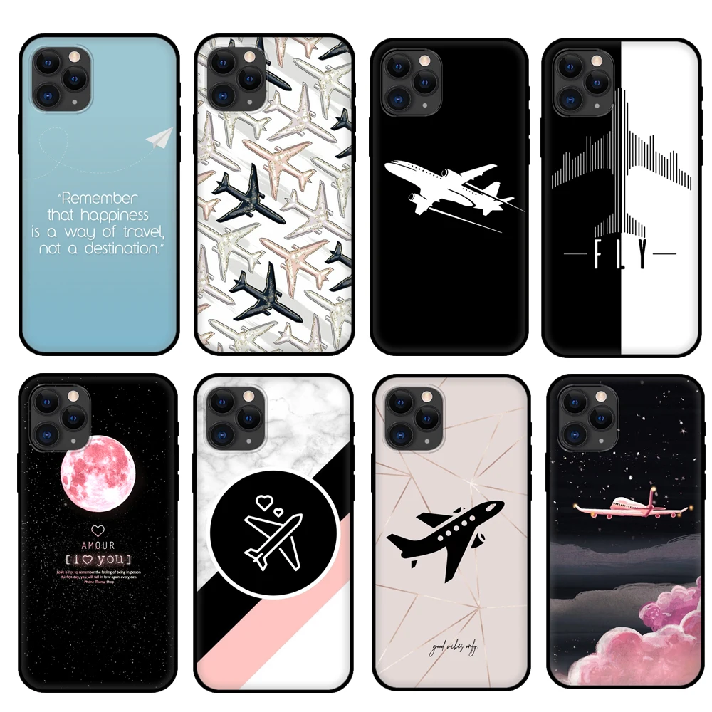 Черный чехол из ТПУ для iphone 5 5s se 6 6s 7 8 plus x 10 XR XS 11 pro MAX самолета летающего