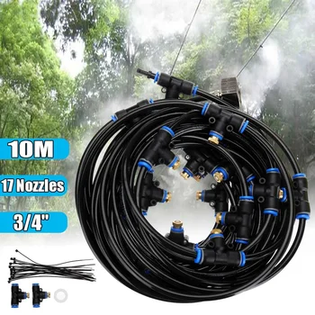 

10M Hose + 17pcs Nozzles Water Misting Cooling Irrigating System Water Sprinkler Outdoor Mist Cooling SprayTool for Greenhouse
