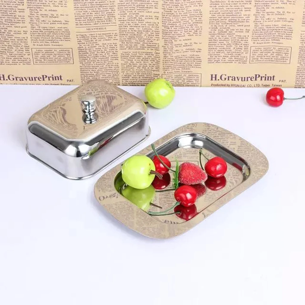 Stainless Steel Butter Dish Cake Dessert Bread Serving Tray Buffet Food Container Furit Salad Steak Storage Box