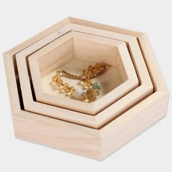 

Solid Wood Hexagonal Jewelry Display Tray Storage Box Medium