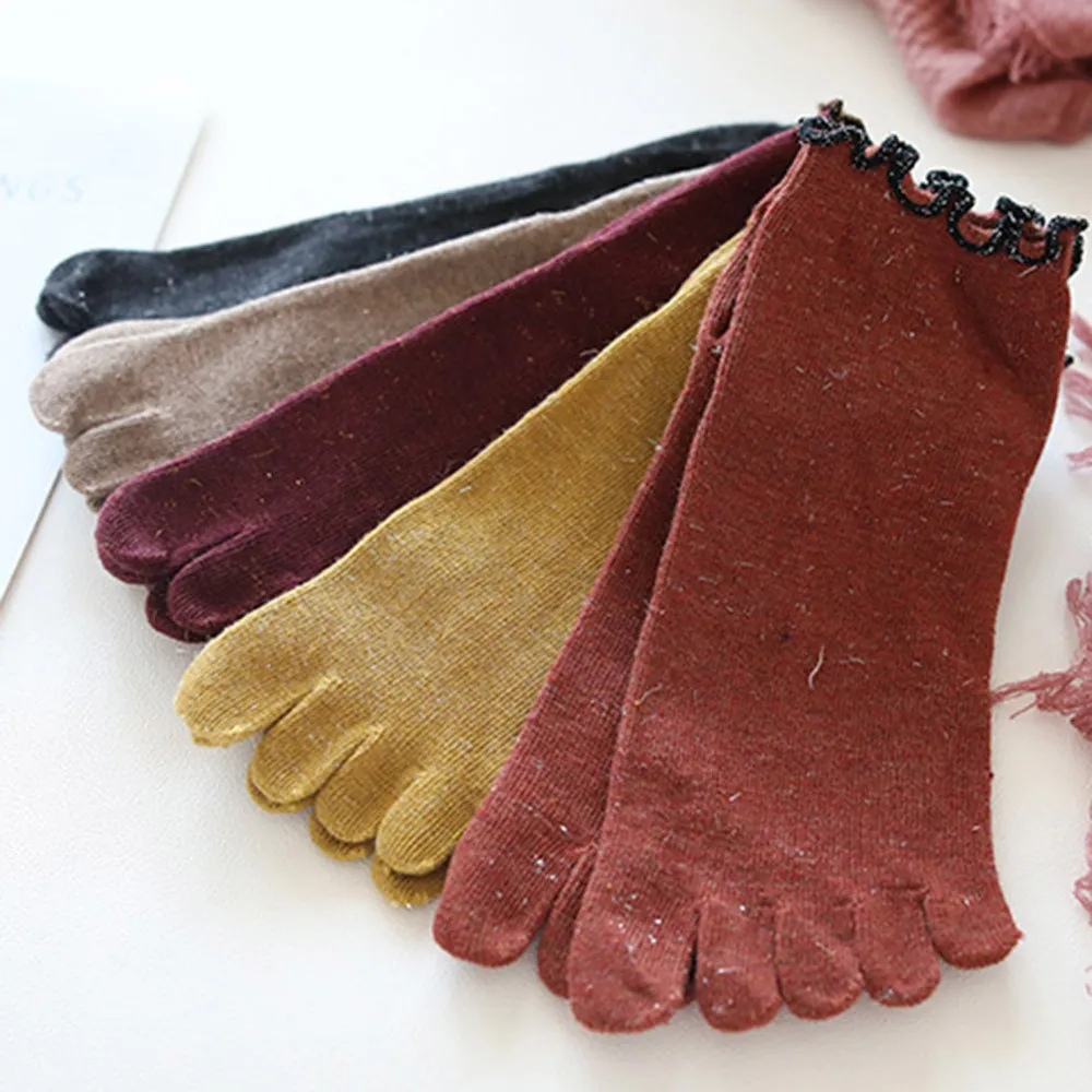 Зимние женские носки с пятью пальцами однотонные забавные носки с золотым кружевом женские носки в стиле хип-хоп для девочек и женщин Рождественский подарок